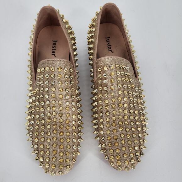 Justar Men's Gold Glitter Leather Spike Loafers Men’s Size 9 - Picture 4 of 12